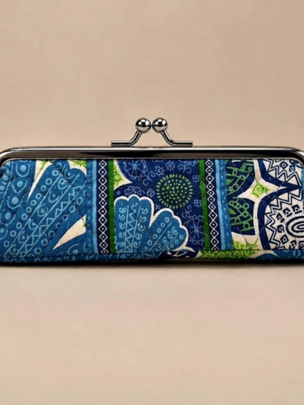 Vera Bradley Kisslock Case in Java Blue Cosmetic Bag Blue & Green
